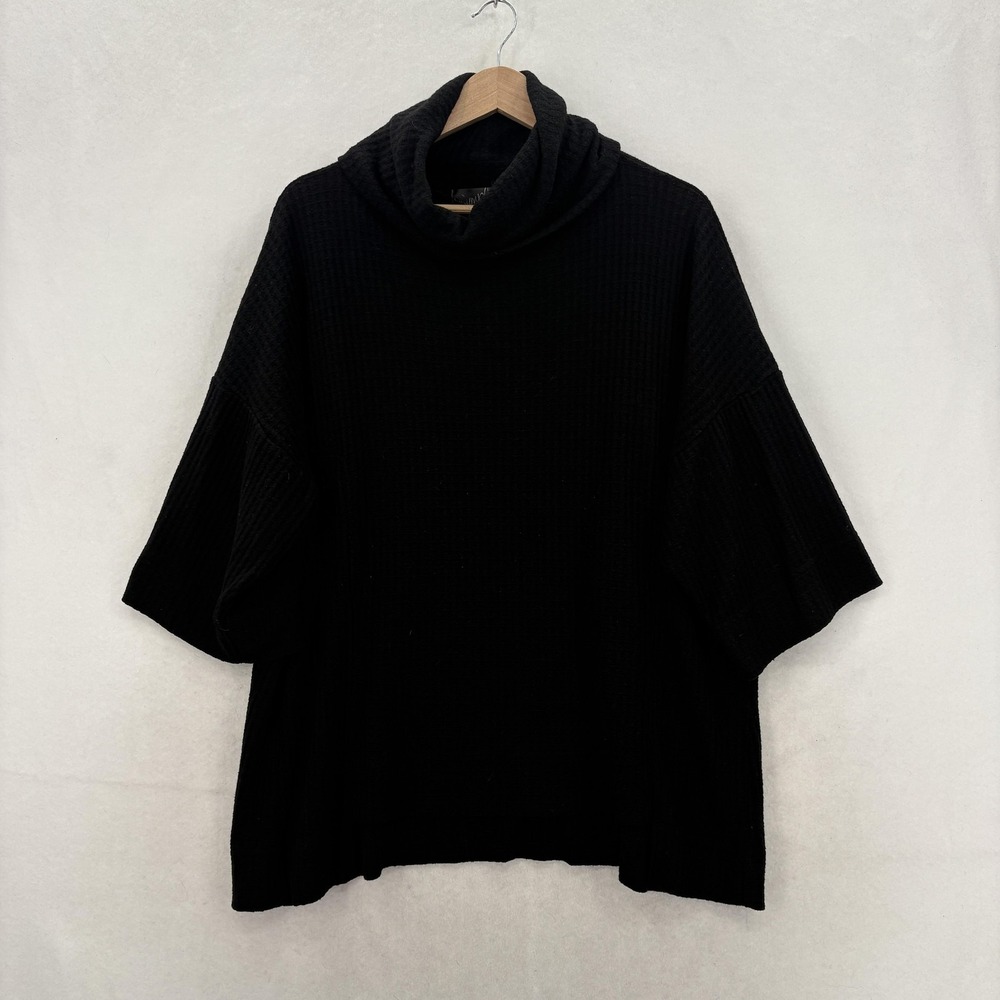 Sympli Sweater Womens 12 Black Cowl Neck Waffle Knit Kimono Sleeve Oversized